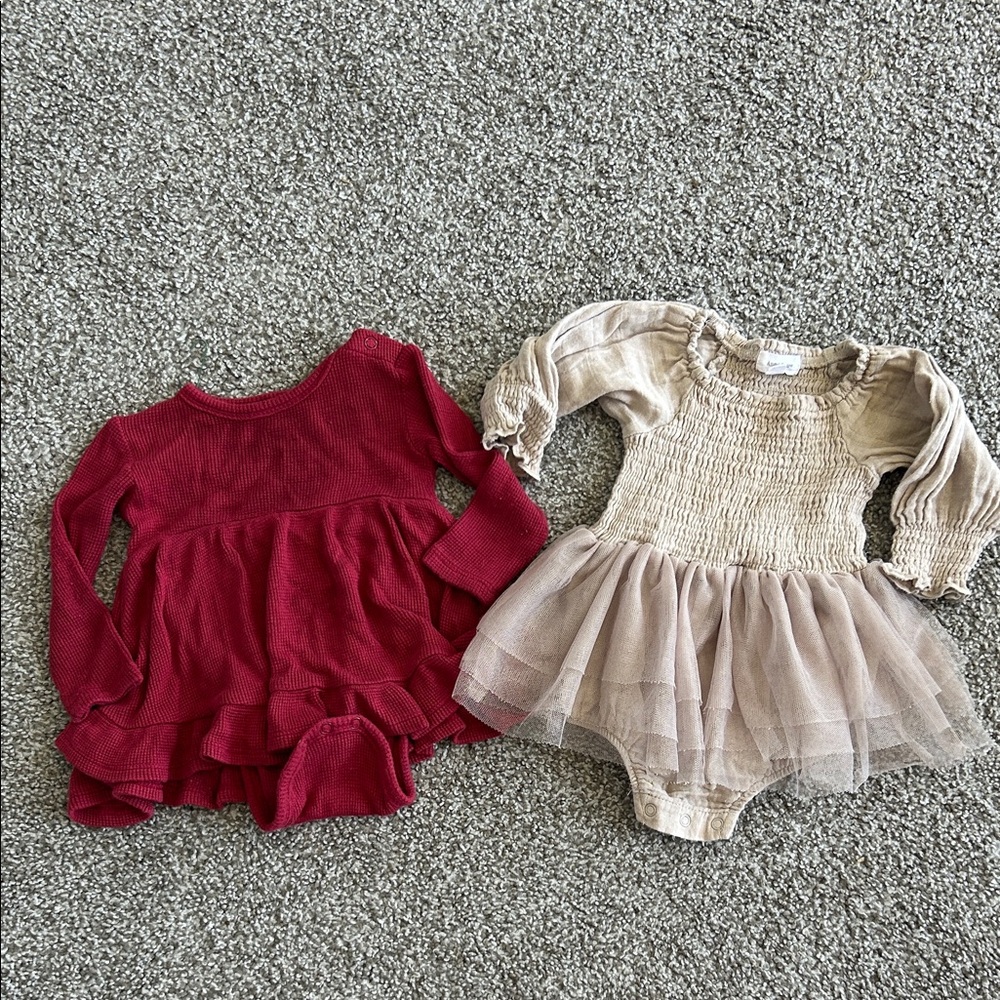 Posh Peanut Ribbed Red Baby Dress and Angel dear tulle dress
